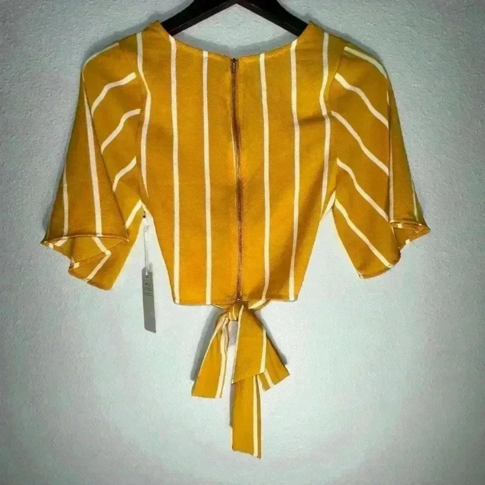 NWT! Iris Basic Yellow & White Striped Crop Top Size S - Picture 6 of 8